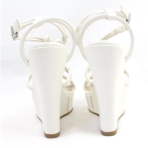 White Open Toe Strappy Sandals Wedge - Picture 4 of 4